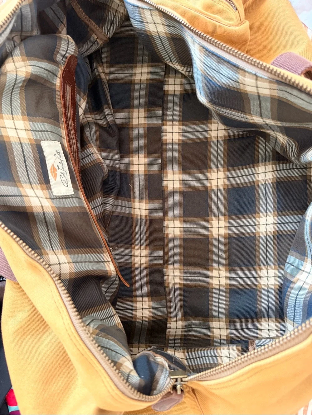 Men's Tan Canvas Duffel with Dark Brown Leather Accents